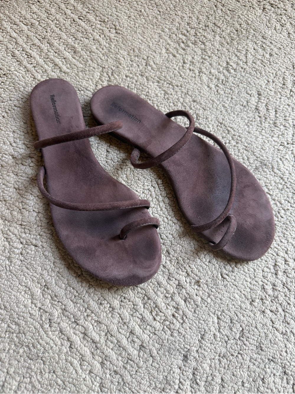 Reformation Chocolate Brown Suede Strappy Flat Sandals - Picture 2 of 2